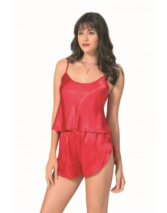 Beruflic  Kırmızı Saten Babydoll Şort Takımı