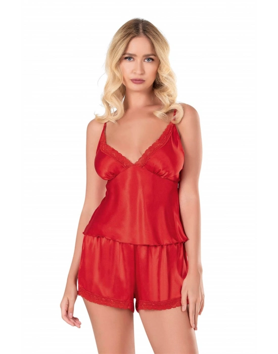 Beruflic  Kırmızı Saten Babydoll Şort Takımı