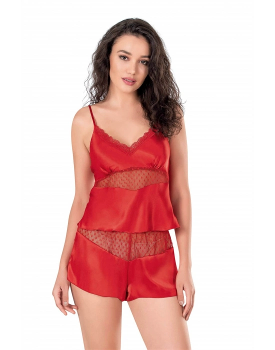 Beruflic  Kırmızı Saten Babydoll Şort Takımı