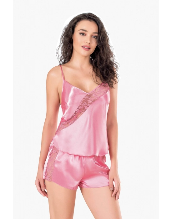 Beruflic  Koyu Pembe Saten Babydoll Şort Takımı