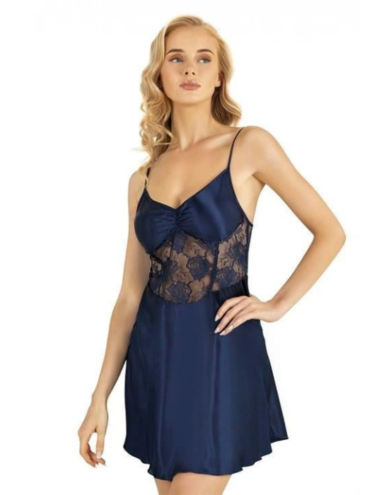 Beruflic Lacivert Kısa Saten Gecelik 8239