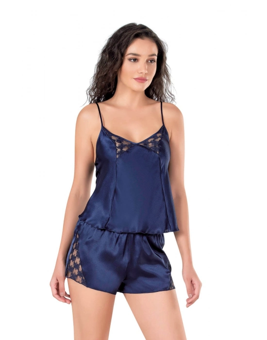 Beruflic  Lacivert Saten Babydoll Şort Takımı