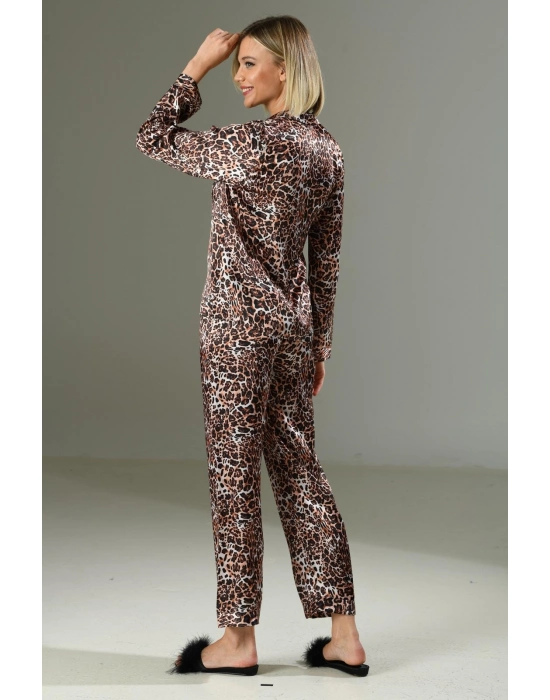 Beruflic Leopar Desen Yumuşak Dokulu Saten Gecelik Takımı