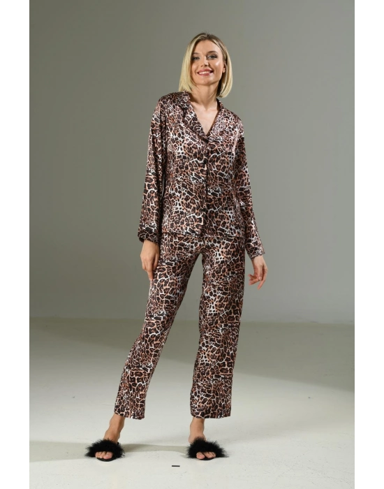 Beruflic Leopar Desen Yumuşak Dokulu Saten Gecelik Takımı