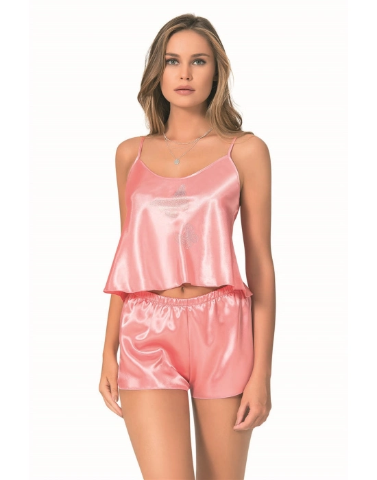 Beruflic  Mercan Saten Babydoll Şort Takımı