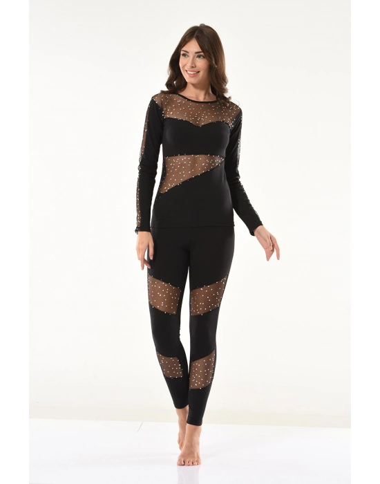 Beruflic Puanlı Transparan Detaylı Kadın Tayt Takım 1131