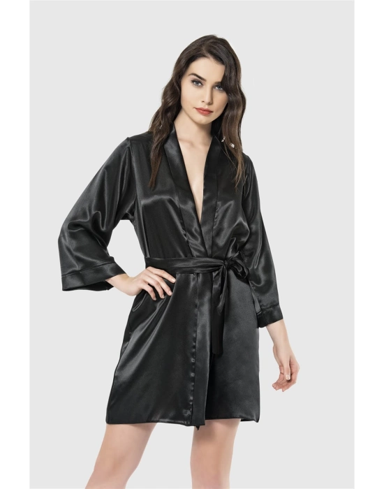 Beruflic  Siyah Kısa Saten Sabahlık