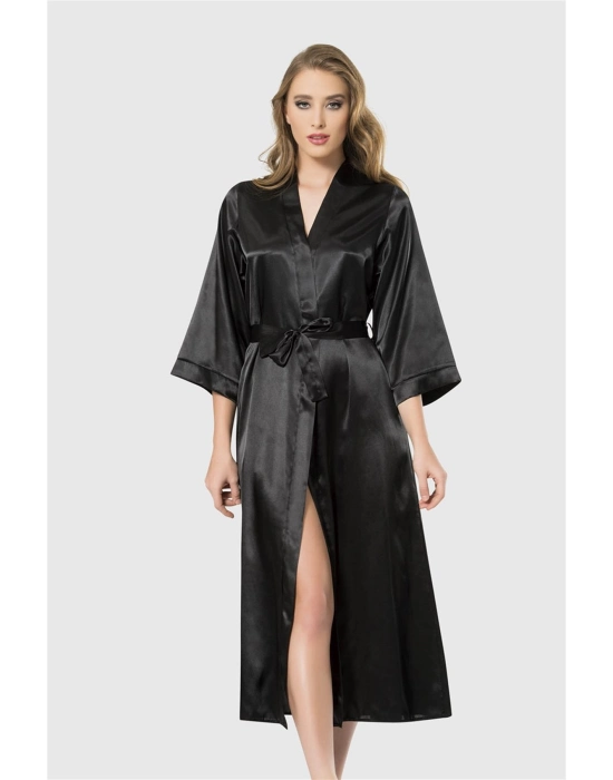 Beruflic  Siyah Uzun Saten Sabahlık