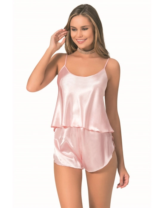 Beruflic  Somon Saten Babydoll Şort Takımı