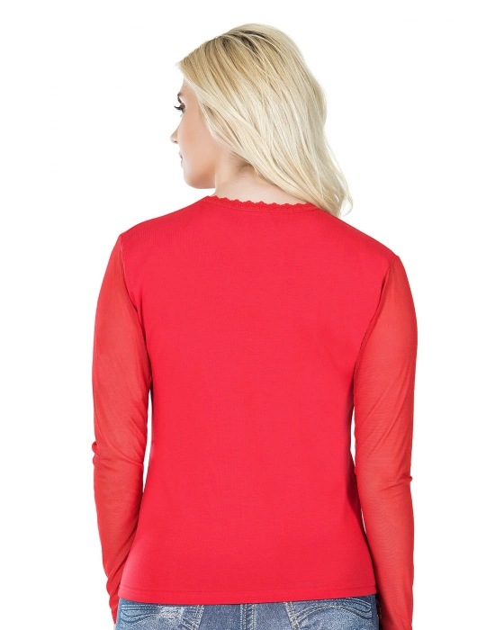 Beruflic Uzun Kol Transparan Yaka Kadın Tişört 293