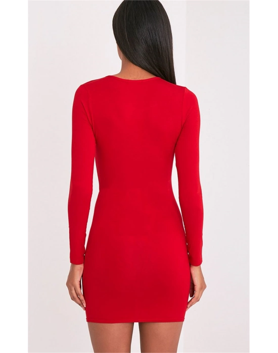 Beruflic Uzun Kollu Mini Kırmızı Elbise