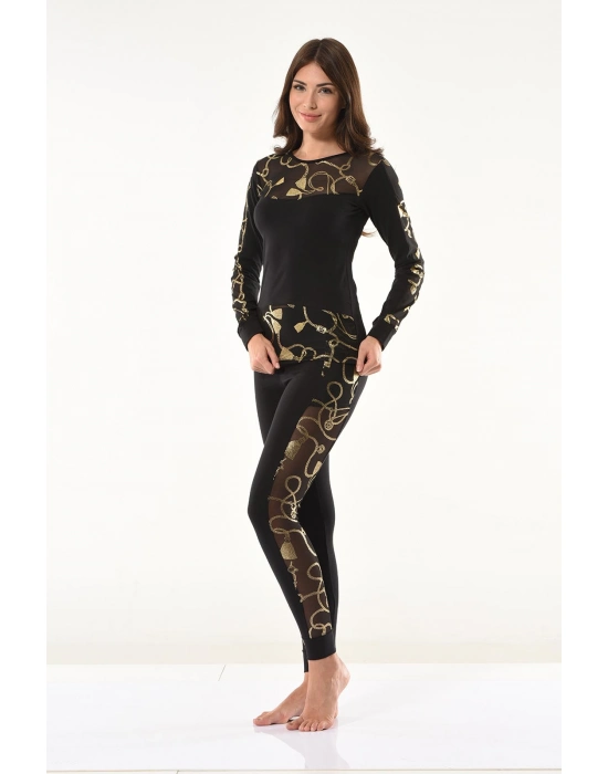 Beruflic Varaklı Transparan Detaylı Tayt Takım 1130