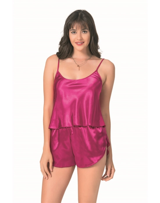 Beruflic  Vişne Saten Babydoll Şort Takımı