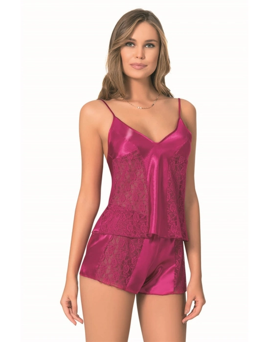 Beruflic  Vişne Saten Babydoll Şort Takımı