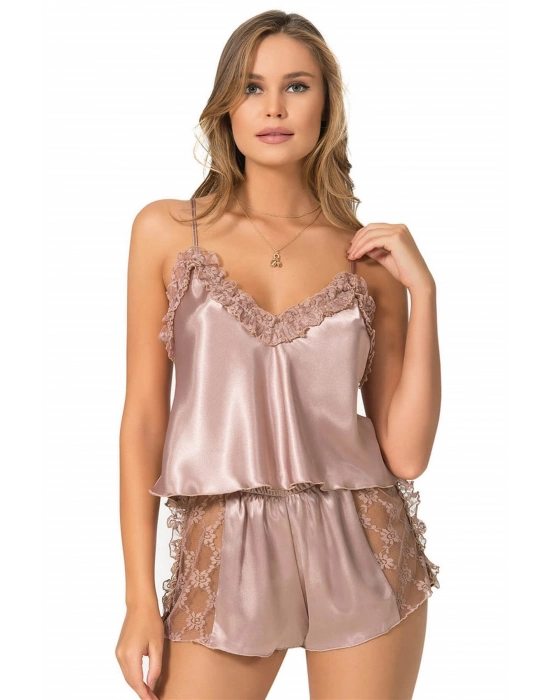 Beruflic  Vizon Saten Babydoll Şort Takımı