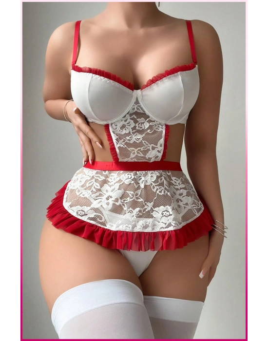 Beyaz Balenli Seksi Hizmetçi Kostüm