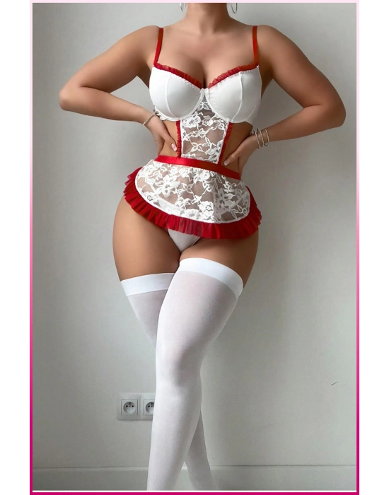 Beyaz Balenli Seksi Hizmetçi Kostüm