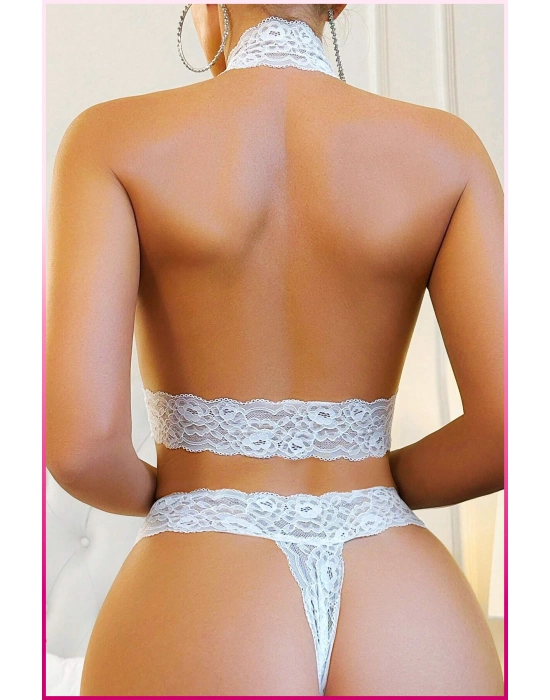 Beyaz Dantel Şeritli Seksi Sütyen Külot Takım