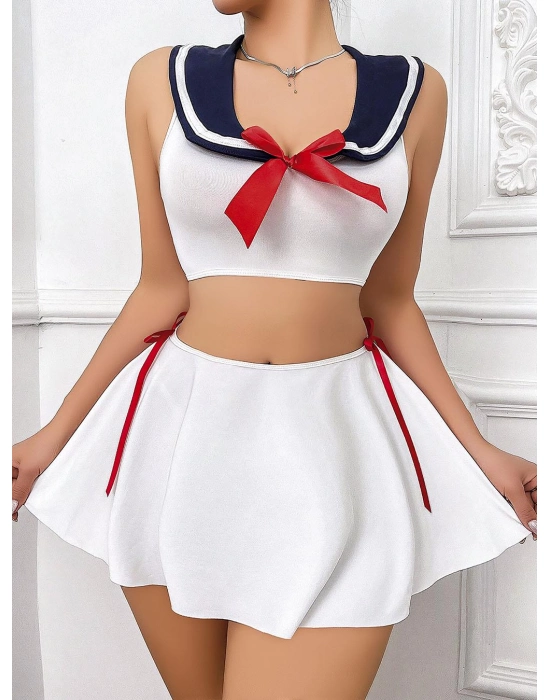 Beyaz Etekli Fantezi Denizci Kız Kostümü