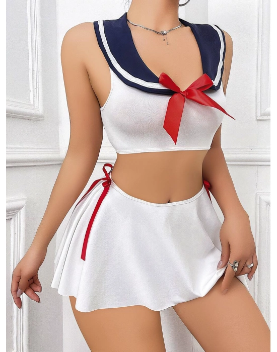 Beyaz Etekli Fantezi Denizci Kız Kostümü