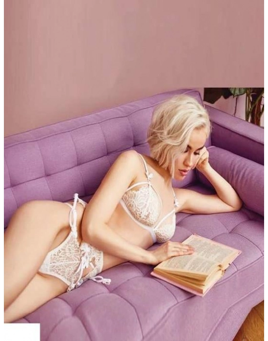 Beyaz Göğüs İp Detaylı Fantezi Jartiyer Takım