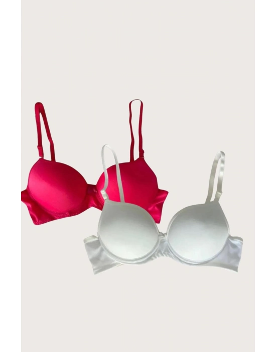 Beyaz-kırmızı 2li Mikro Kumaş İçi Boş Balenli Günlük  Desteksiz Sütyen