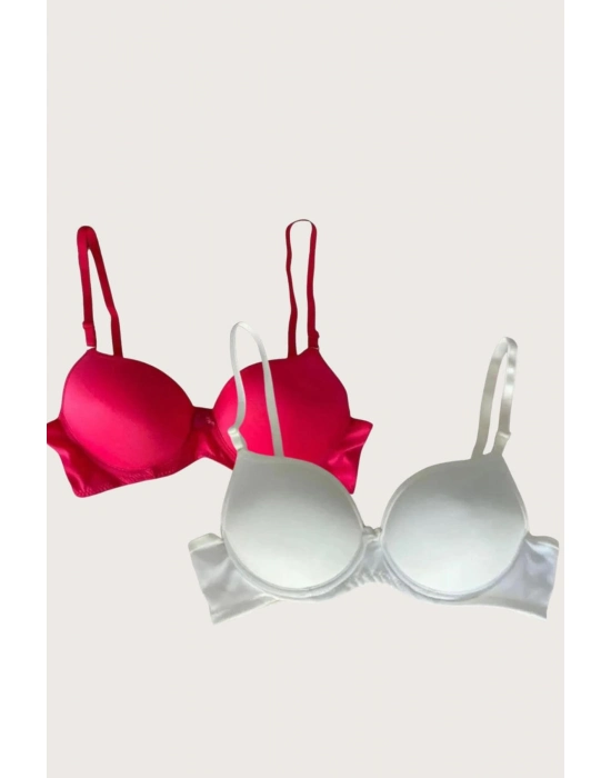 Beyaz-kırmızı 2li Mikro Kumaş İçi Boş Balenli Günlük  Desteksiz Sütyen