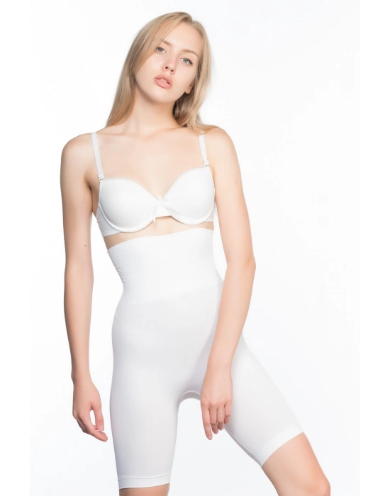 Beyaz Mı Emay 2074 Yüksek Bel Desenli Double Uzun Paça Korse