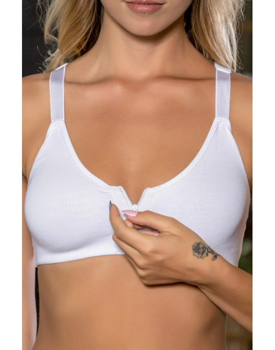 Beyaz Önden Fermuarlı Pamuklu Sütyen,günlük Ve Medikal Kullanım İçin, Kadın İç Giyim