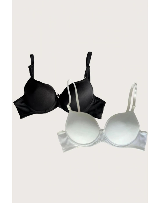 Beyaz-siyah 2li Mikro Kumaş İçi Boş Balenli Günlük Desteksiz Sütyen