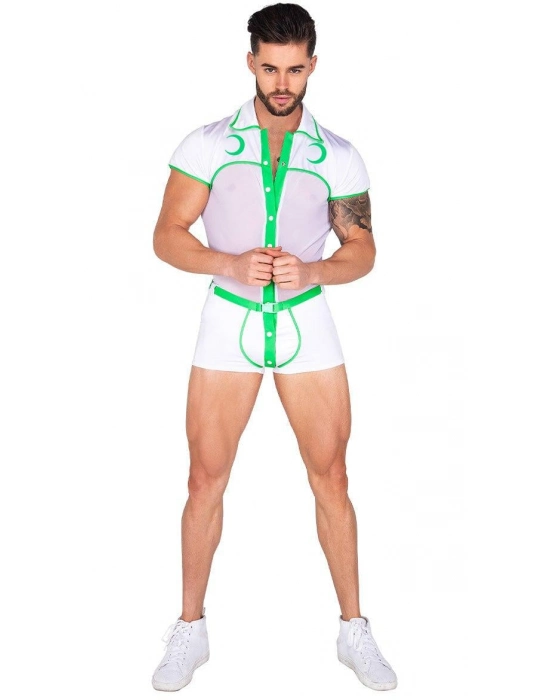 Beyaz Yeşil Şeritli Fantezi Erkek Kostüm