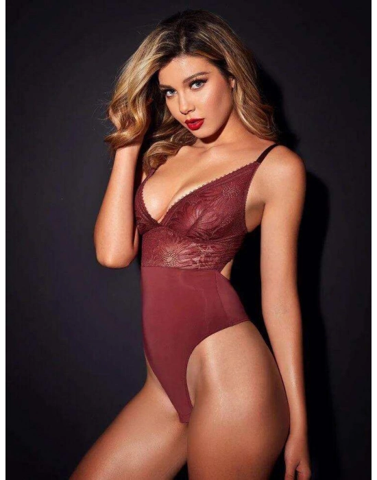 Bordo Dantel İşlemeli Fantezi Babydoll