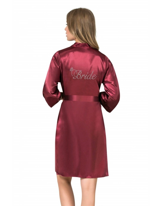 Bordo Kısa Saten Bride Sabahlık