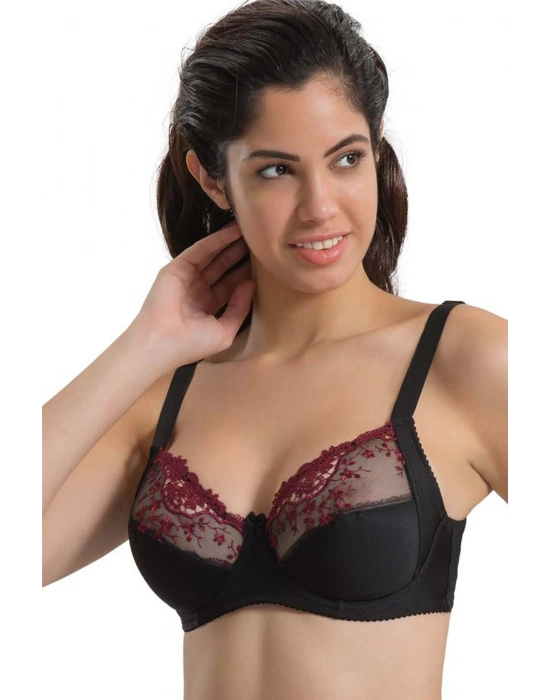 Bordo Siyah Mı Emay 136 C Balenli Toparlayıcı Dantelli Sütyen