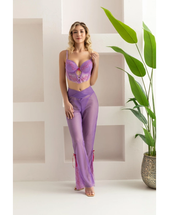 Bralet, Pantolon, String Takım Lila (32106)