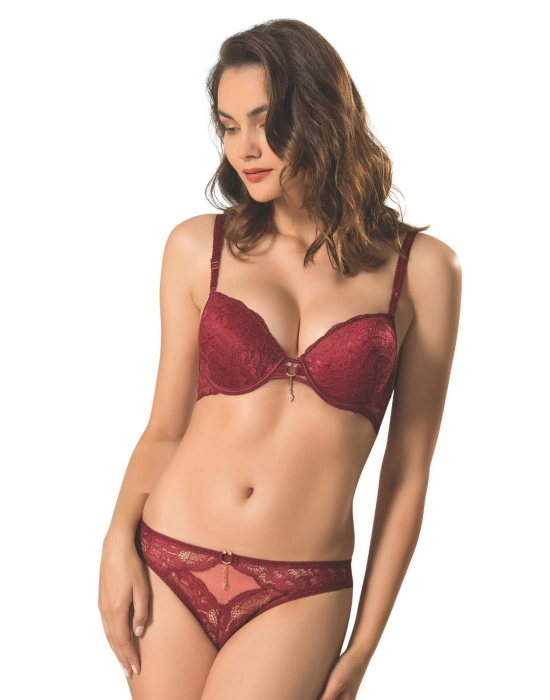 Brodeli Silikonlu Taşlı Sütyen Takım Kadın 5040