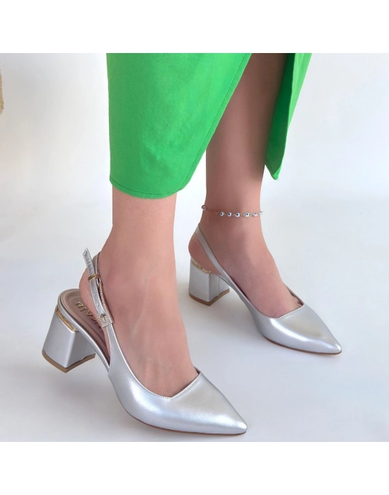 Buant Gümüş Cilt Topuklu Ayakkabı - Bamido