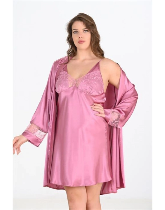 Büyük Beden 2li Gülkurusu Sabahlık Takımı Bigsize 6204