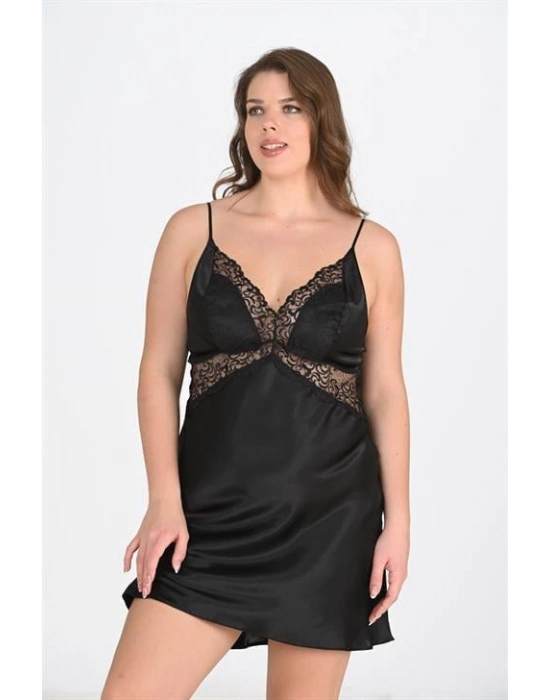 Büyük Beden 2li Siyah Sabahlık Takımı Bigsize