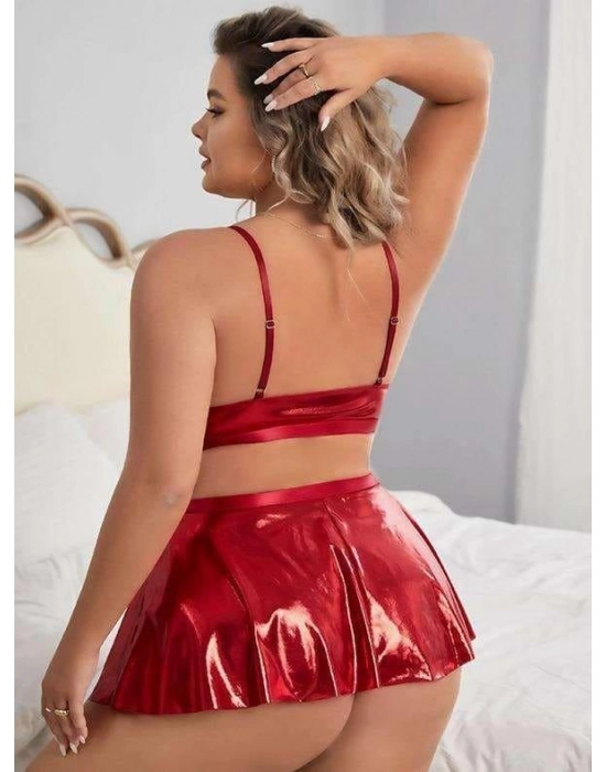 Büyük Beden Kırmızı Deri Etekli Fantezi Kostüm