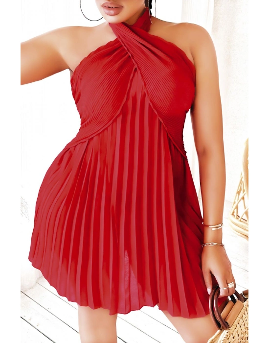 Büyük Beden Kırmızı Fırfırlı Boyundan Bağlamalı Gecelik