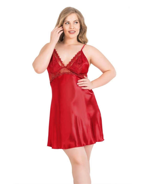 Büyük Beden Kırmızı Kısa İkili Saten Sabahlık Gecelik Takımı