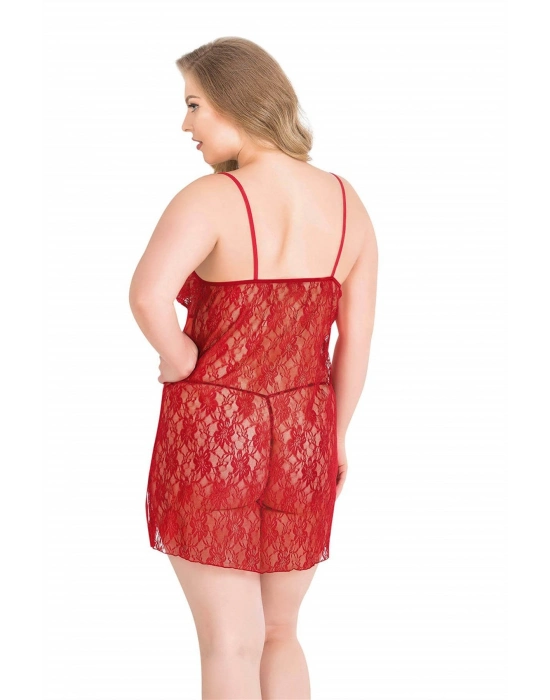 Büyük Beden Kırmızı Kısa Tül Gecelik
