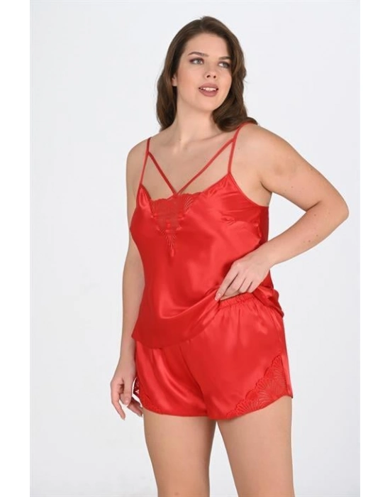 Büyük Beden Kırmızı Şort Takımı 1076