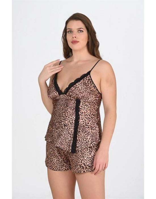 Büyük Beden Leopar Desenli Şort Takımı 1074