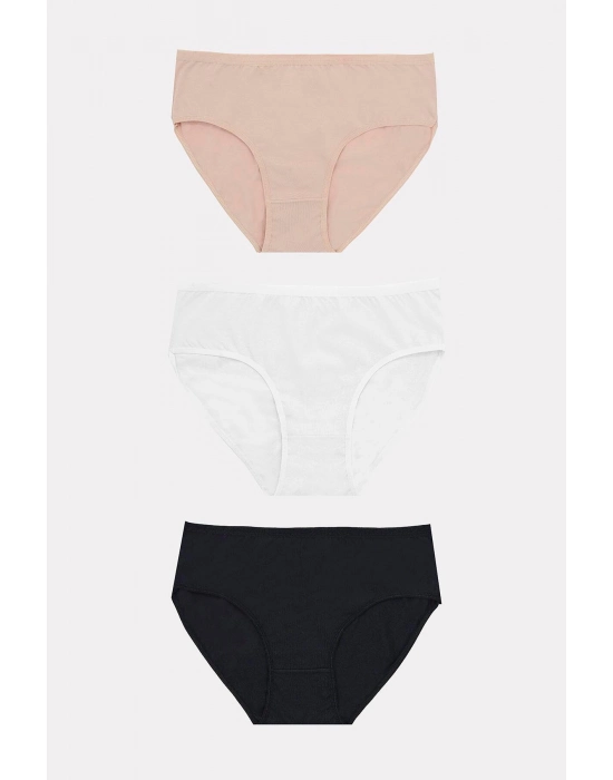 Büyük Beden Pamuklu Siyah Beyaz Ten Rengi 3lü Külot