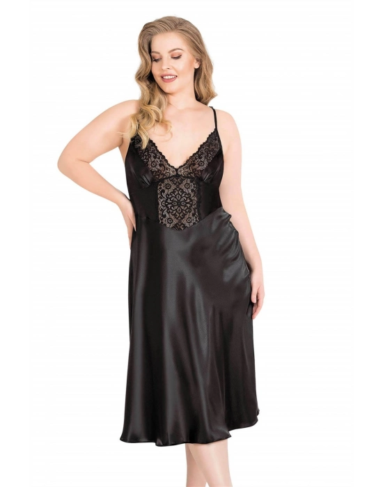 Büyük Beden Siyah Uzun Saten Gecelik