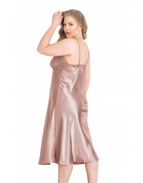 Büyük Beden Vizon Uzun Saten Gecelik