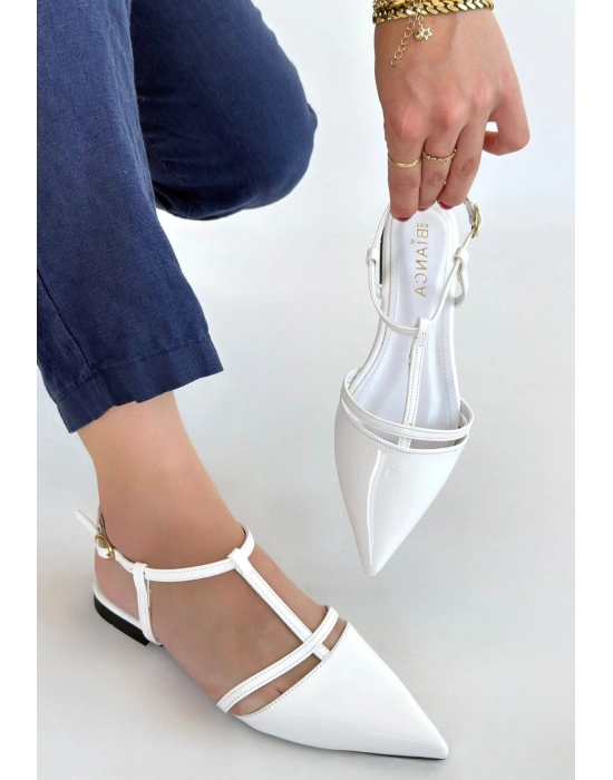 Canca Beyaz Rugan Babet Ayakkabı - Bamido