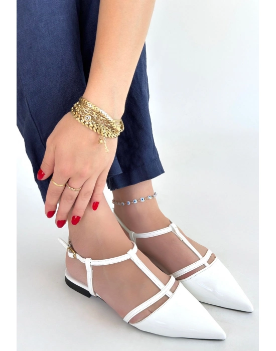 Canca Beyaz Rugan Babet Ayakkabı - Bamido